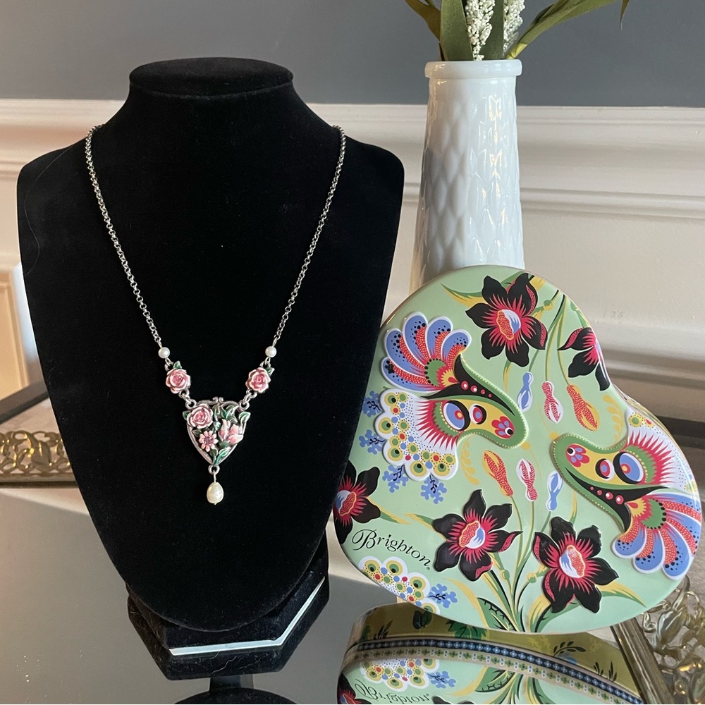Brighton Retired English Rose Necklace with gift tin & dust bag